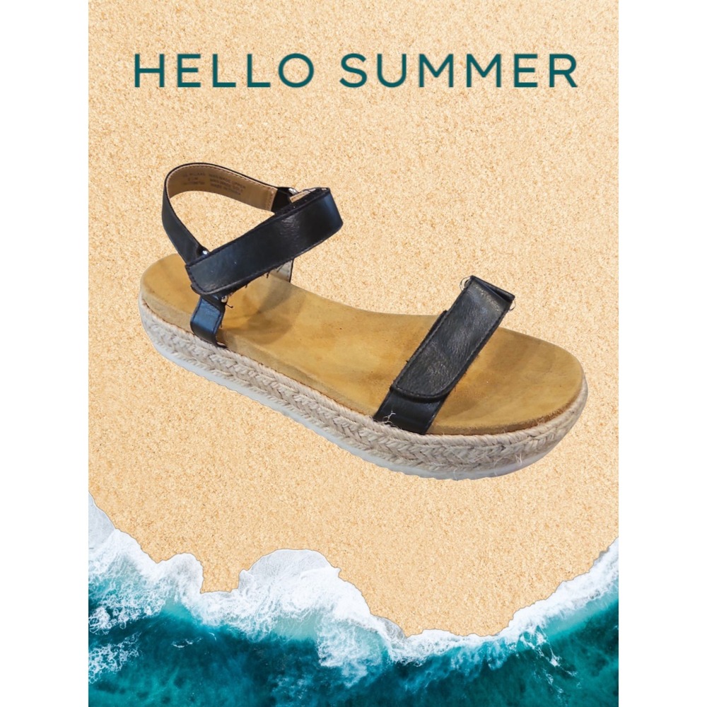 Sun + Stone Womens 8.5 Black Strappy 1.9" Platform Espadrille Sandals Rylan